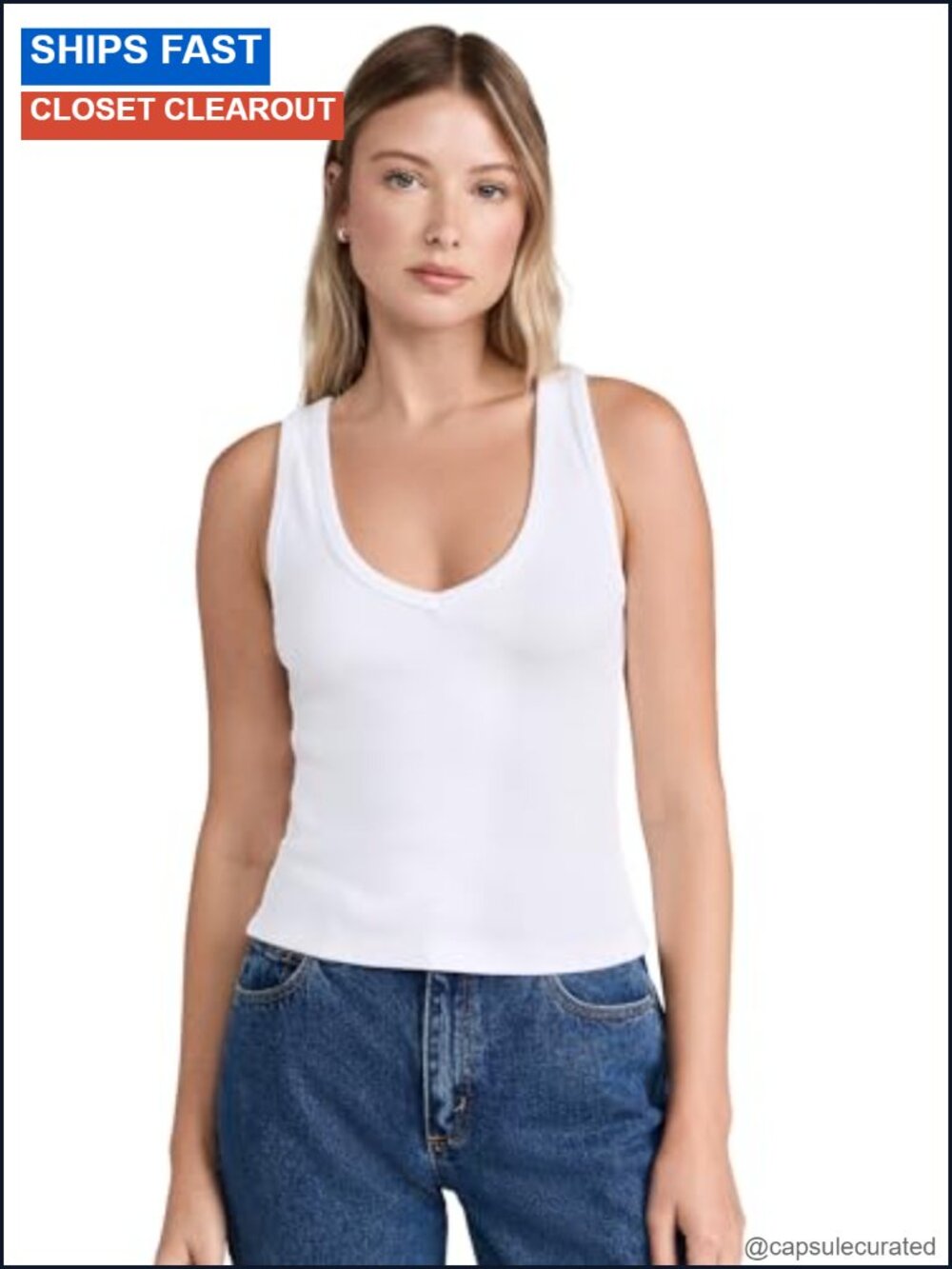 Ribbed Jersey V Neck Blondie Tank Top Sleeveless Casual Layering